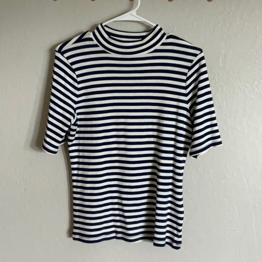 Madewell Navy and White Striped Turtleneck